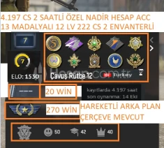 13 MADALYALI 12 LV 4.197 CS 2 SAATLİ 222 CS 2 ENVANTERL