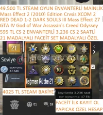 21 MADALYALI 21 LV FACEİT SET MADALYA 4025 TL STEAM BAK