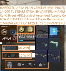 2 MADALYALI 9 LV 1425 TL CS 2 ENVANTERLİ GTA V RUST ETS