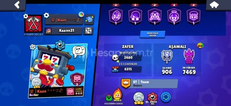 Brawl Stars Hesap PAZARLIK VARDIR 56 k kupa 290 kostüm