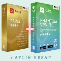Avira Prime + Antivirüs + Phantom VPN PRO 3 Aylık Hesap