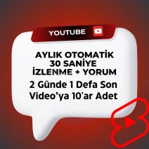 Aylık 30 Sn. İzlenme + Yorum I 2 Günde 1 Defa 10 Adet